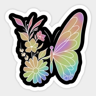 rainbow butterfly - white outline Sticker